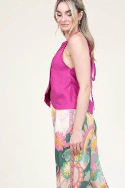 Best Sale Greek Archaic Kori Linen Halter Top Pam | Pink... | | Little Soho