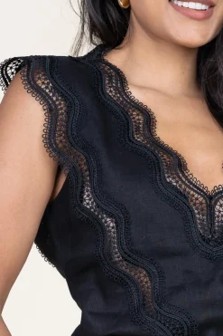 Shop Copenhagen Muse Linen Lace Top Natuli | Black... | | Little Soho