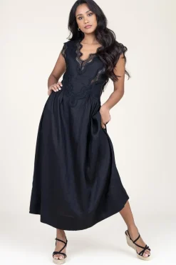 Discount Copenhagen Muse Linen Maxi Dress With Lace Natuli | Black... | | Little Soho