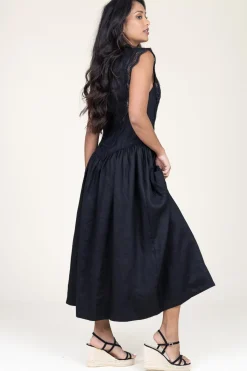 Discount Copenhagen Muse Linen Maxi Dress With Lace Natuli | Black... | | Little Soho