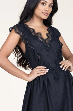 Discount Copenhagen Muse Linen Maxi Dress With Lace Natuli | Black... | | Little Soho