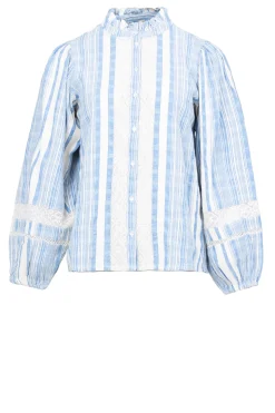 New Stella Forest Linen Mix Blouse With Puffed Sleeves Fiorella | Blue... | | Little Soho