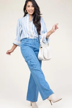 New Stella Forest Linen Mix Blouse With Puffed Sleeves Fiorella | Blue... | | Little Soho