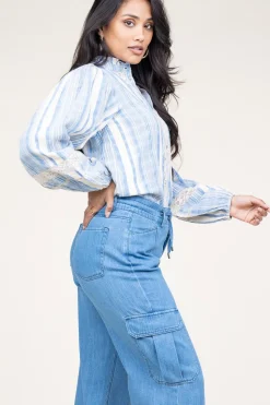 New Stella Forest Linen Mix Blouse With Puffed Sleeves Fiorella | Blue... | | Little Soho