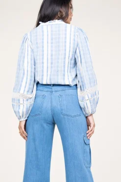 New Stella Forest Linen Mix Blouse With Puffed Sleeves Fiorella | Blue... | | Little Soho