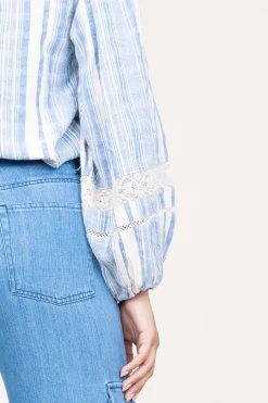 New Stella Forest Linen Mix Blouse With Puffed Sleeves Fiorella | Blue... | | Little Soho