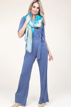 Hot Moment Amsterdam Linen Mix Scarf With Print Lilly | Blue... | | Little Soho