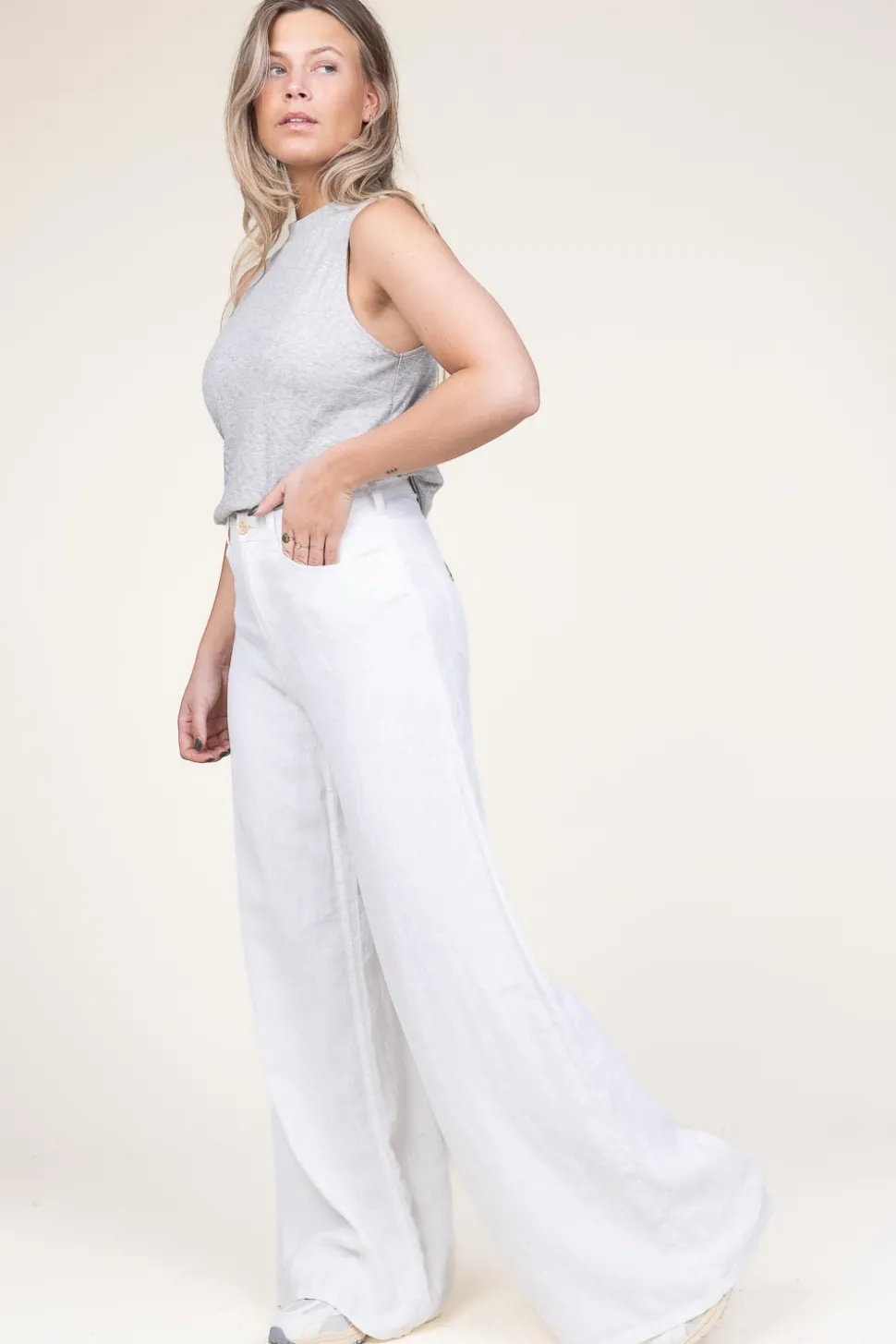 Store Lois Jeans Linen Mix Wide Leg Pants Marlene | White... | | Little Soho