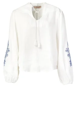 Hot Twinset Linen Top With Embroidered Sleeves Liusa | White... | | Little Soho