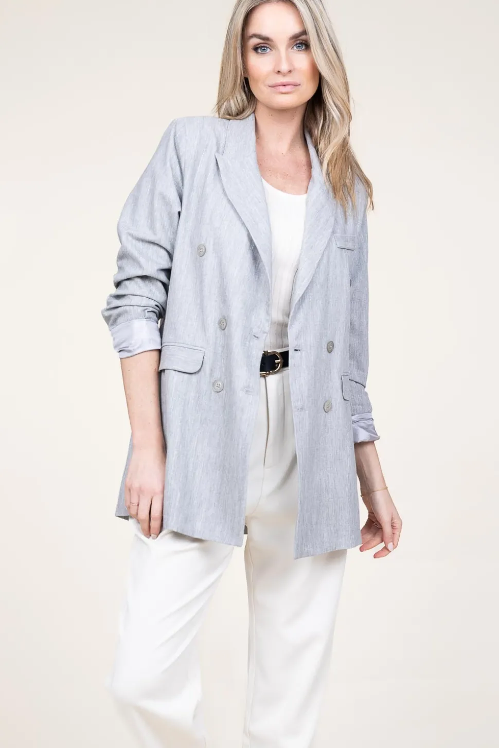 Cheap D-ETOILES CASIOPE Lurex Linen Double Breasted Blazer Grace | Grey... | | Little Soho