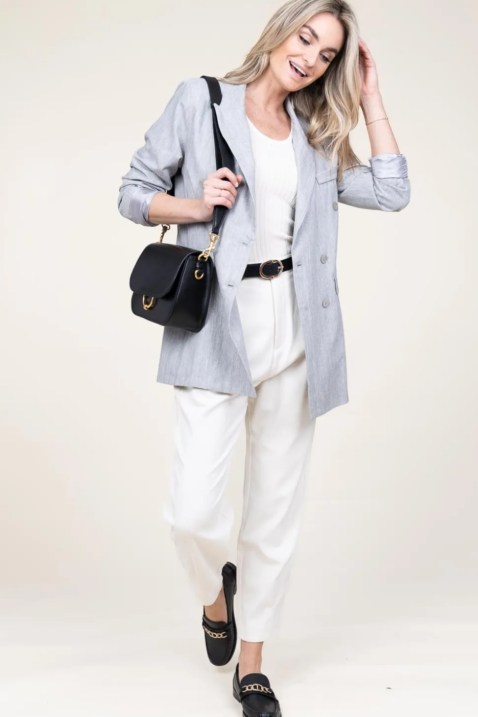 Cheap D-ETOILES CASIOPE Lurex Linen Double Breasted Blazer Grace | Grey... | | Little Soho