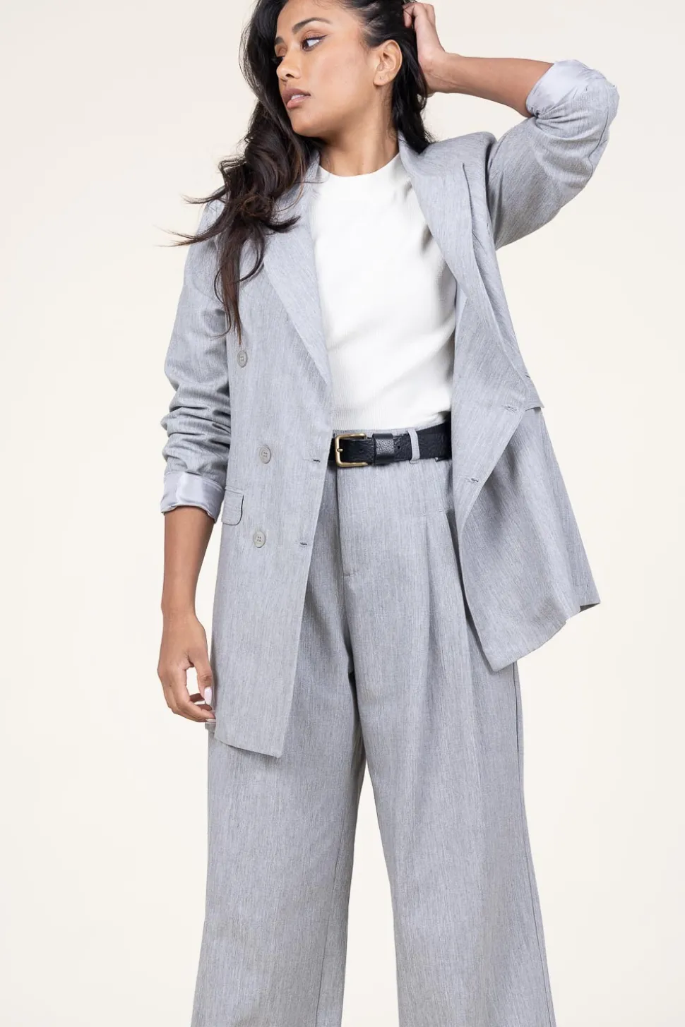 Cheap D-ETOILES CASIOPE Lurex Linen Double Breasted Blazer Grace | Grey... | | Little Soho