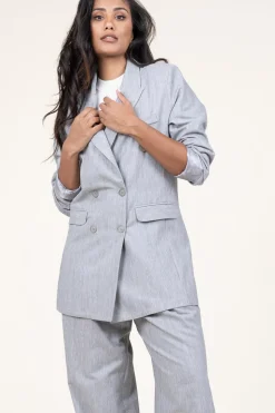 Cheap D-ETOILES CASIOPE Lurex Linen Double Breasted Blazer Grace | Grey... | | Little Soho