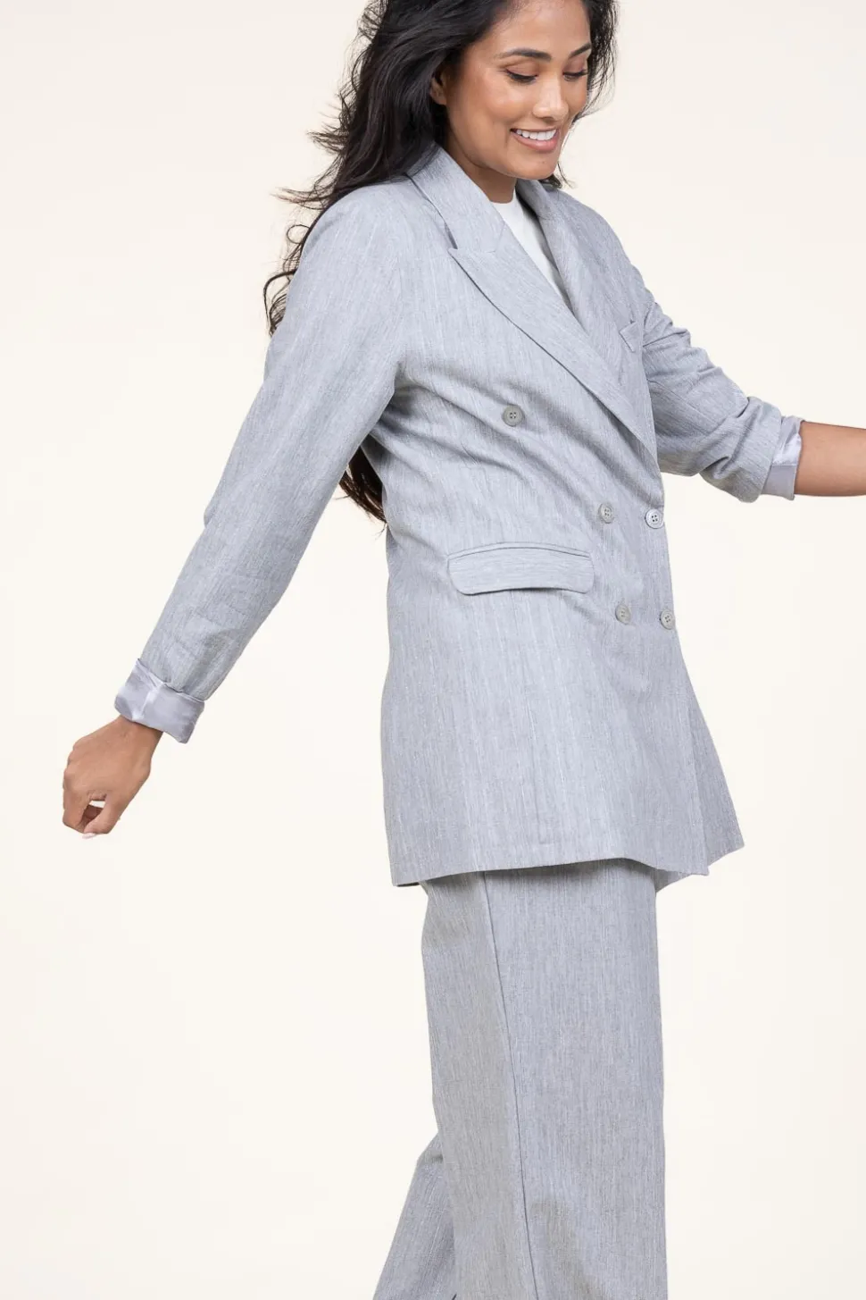 Cheap D-ETOILES CASIOPE Lurex Linen Double Breasted Blazer Grace | Grey... | | Little Soho