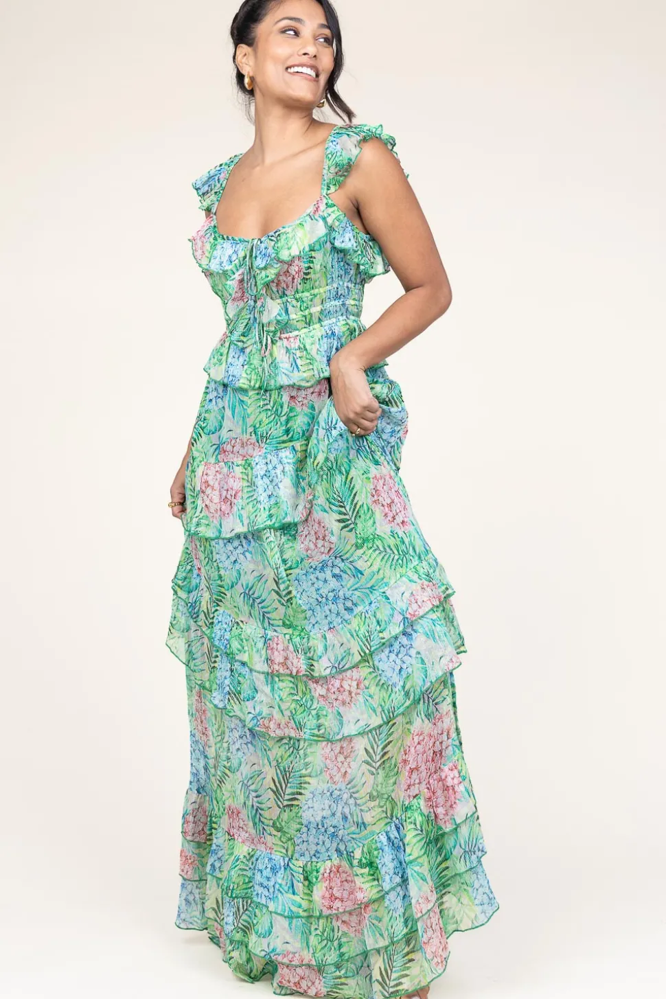 Outlet Ibana Lurex Maxi Dress With Print Danessa | Green... | | Little Soho