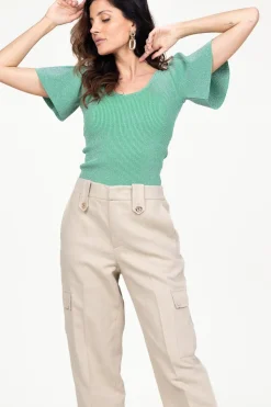 Online Ibana Lurex Top With Puffed Sleeves Thaira | Green... | | Little Soho