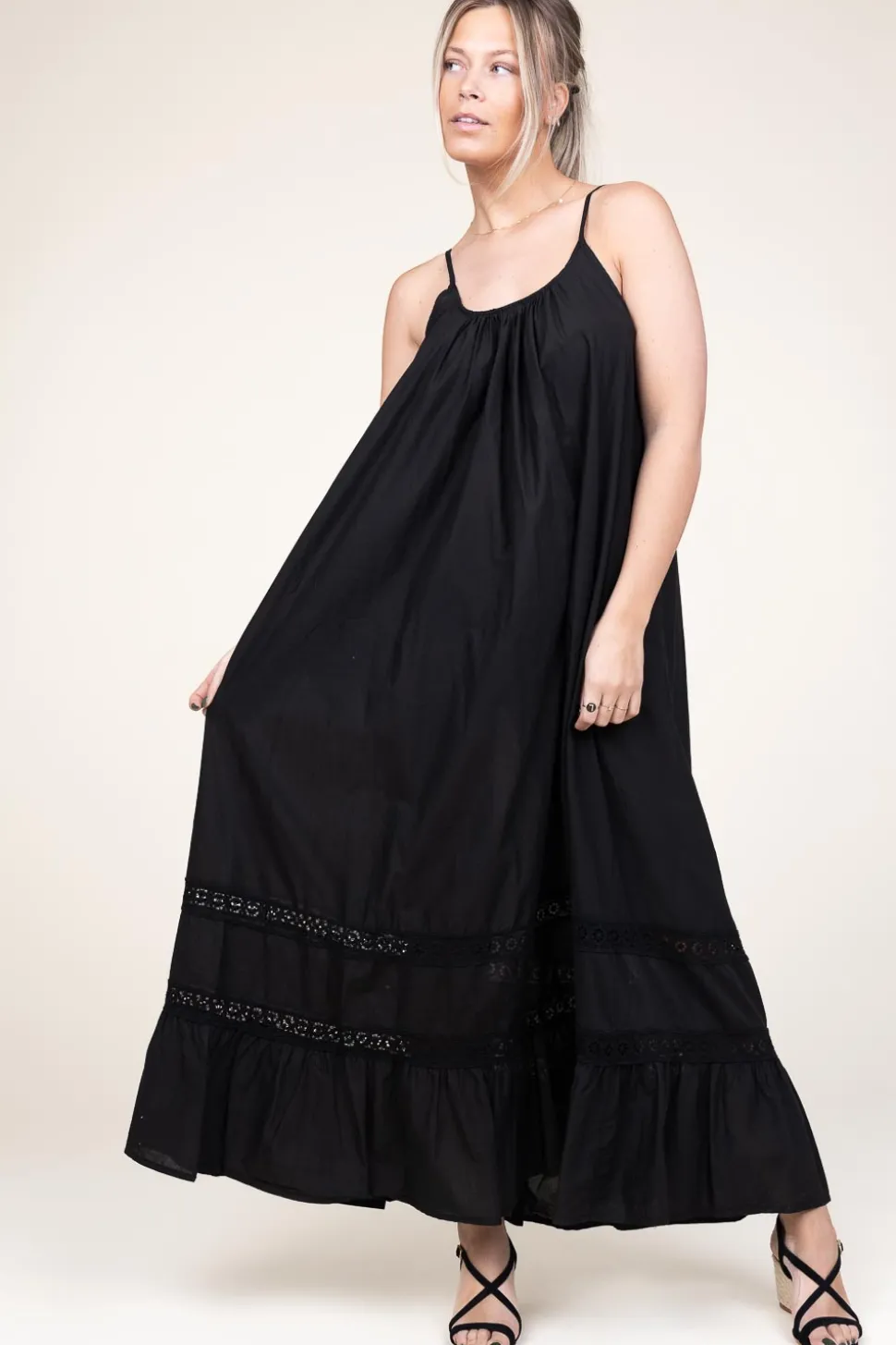 Fashion Kocca Maxi Dress With Lace Detail Huliana | Black... | | Little Soho