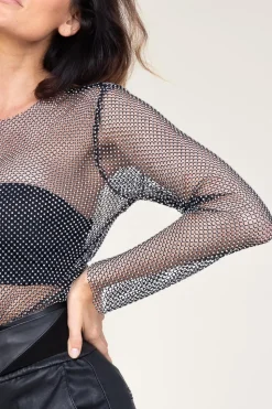 Cheap Co'Couture Mesh Top With Sequins Krystal | Black... | | Little Soho