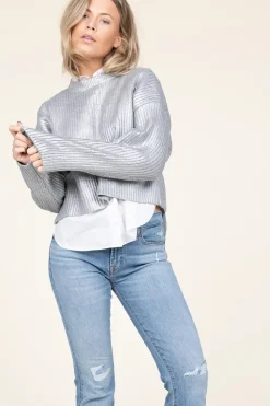 Outlet Co'Couture Metallic Boxy Sweater Row | Silver... | | Little Soho