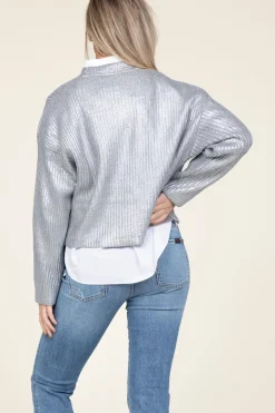 Outlet Co'Couture Metallic Boxy Sweater Row | Silver... | | Little Soho