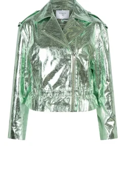 New Dante 6 Metallic Leather Biker Jacket Kravitz | Green... | | Little Soho