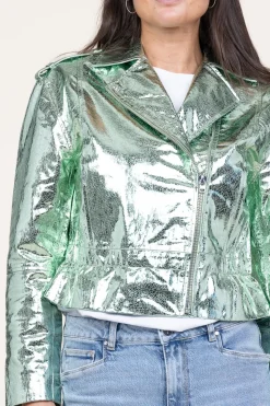 New Dante 6 Metallic Leather Biker Jacket Kravitz | Green... | | Little Soho