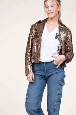 Hot Dante 6 Metallic Leather Biker Jacket Kravitz | Brown... | | Little Soho