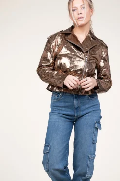 Hot Dante 6 Metallic Leather Biker Jacket Kravitz | Brown... | | Little Soho