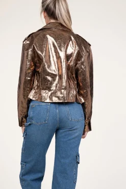 Hot Dante 6 Metallic Leather Biker Jacket Kravitz | Brown... | | Little Soho