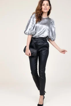 Outlet Co'Couture Metallic Top With Puffed Sleeves Chloe | Silver... | | Little Soho