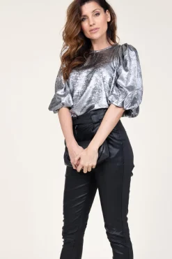 Outlet Co'Couture Metallic Top With Puffed Sleeves Chloe | Silver... | | Little Soho