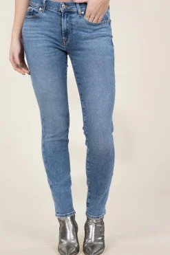Hot 7 For All Mankind Mid Waist Skinny Jeans Roxanne | Blue... | | Little Soho