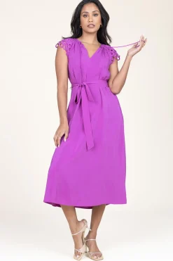Shop Suncoo Midi Dress With Embroidery Details Celest | Purple... | | Little Soho