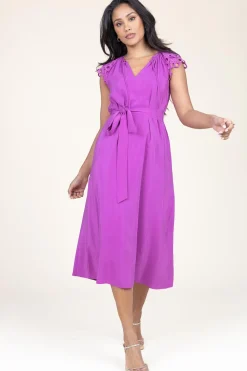 Shop Suncoo Midi Dress With Embroidery Details Celest | Purple... | | Little Soho