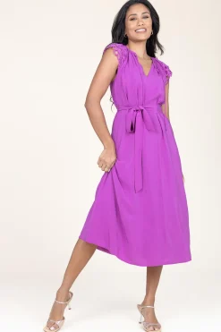 Shop Suncoo Midi Dress With Embroidery Details Celest | Purple... | | Little Soho