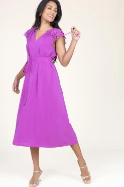 Shop Suncoo Midi Dress With Embroidery Details Celest | Purple... | | Little Soho