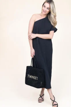 Shop 45374 One-Shoulder Mousseline Dress Toledo | Black... | March23 | Little Soho