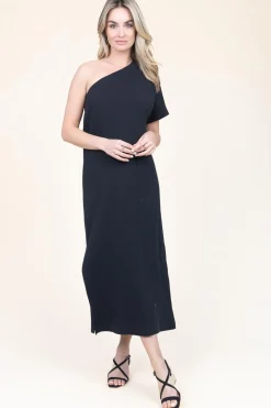 Shop 45374 One-Shoulder Mousseline Dress Toledo | Black... | March23 | Little Soho