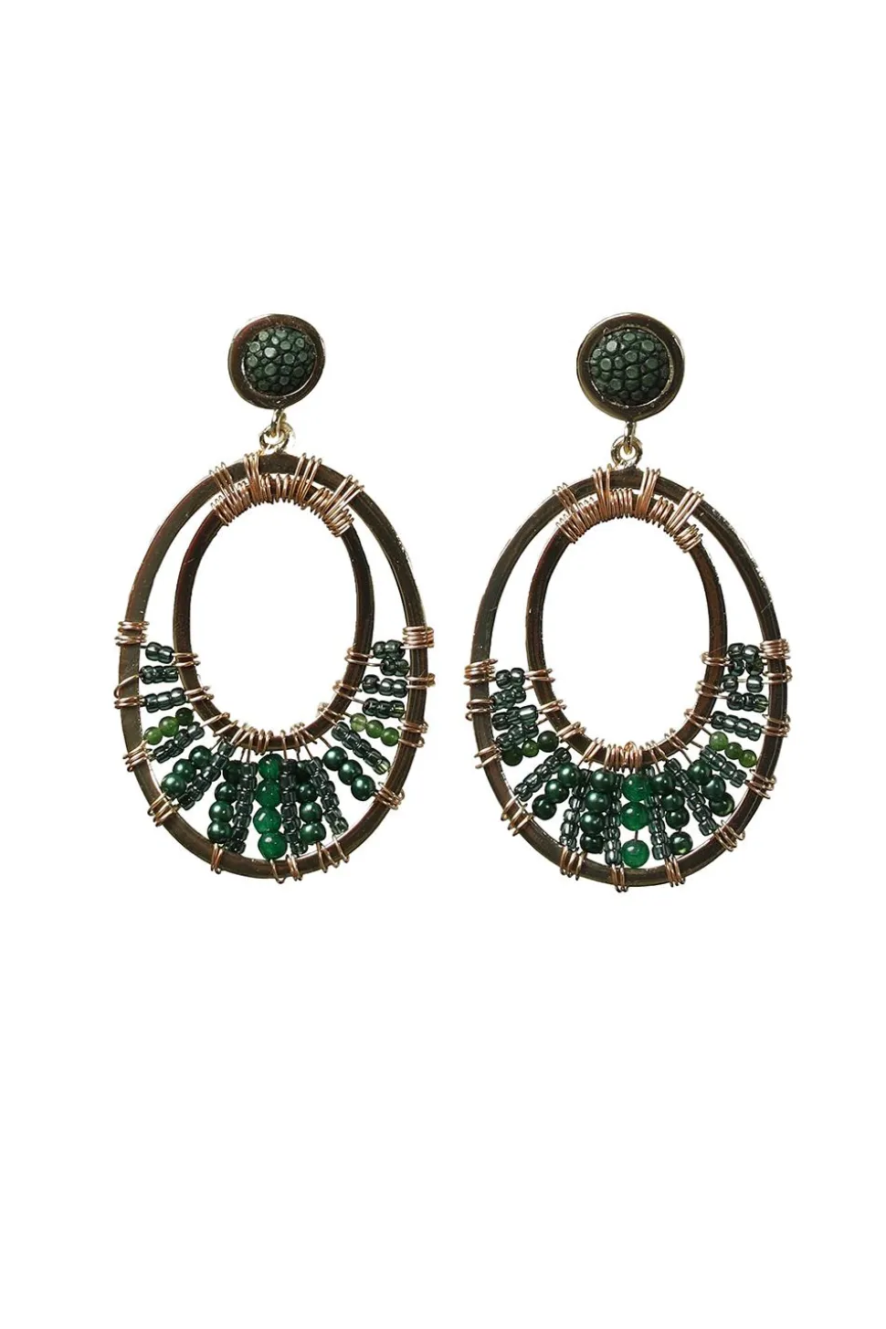 Fashion Barong Barong Oval Earrings Nilofar | Green... | | Little Soho