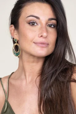 Fashion Barong Barong Oval Earrings Nilofar | Green... | | Little Soho