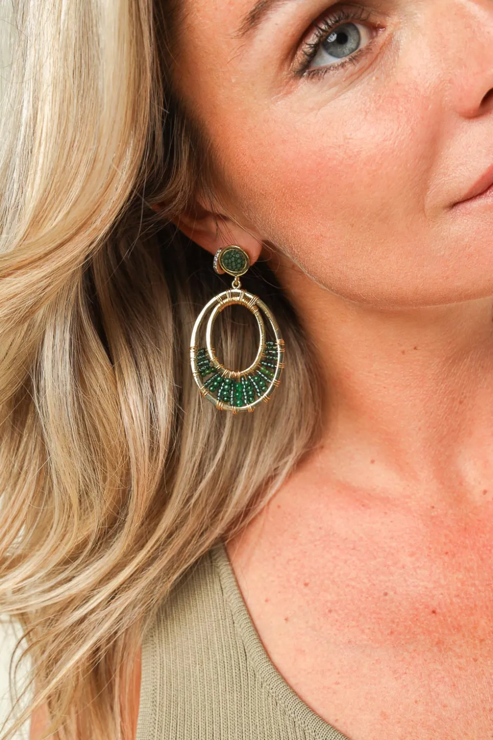 Fashion Barong Barong Oval Earrings Nilofar | Green... | | Little Soho