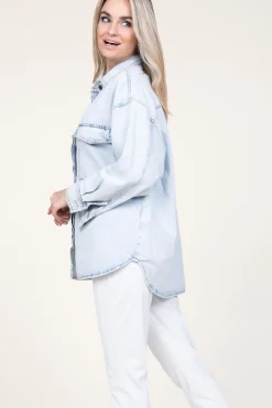 Best Sale American Vintage Oversized Denim Blouse Joybird | Blue... | | Little Soho