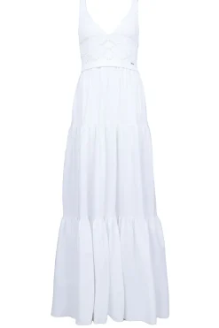 New Liu Jo Poplin Crochet Maxi Dress Marsala | White... | | Little Soho