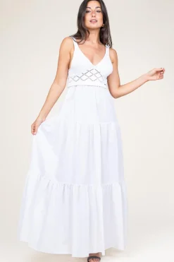 New Liu Jo Poplin Crochet Maxi Dress Marsala | White... | | Little Soho