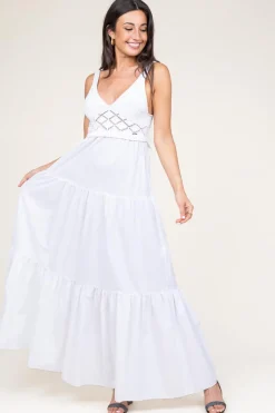 New Liu Jo Poplin Crochet Maxi Dress Marsala | White... | | Little Soho