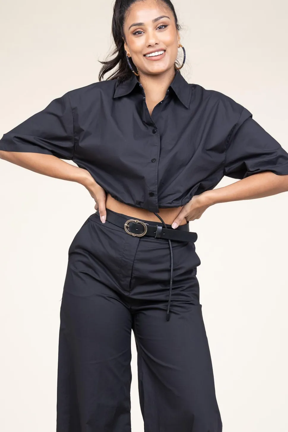 Clearance Suncoo Poplin Cropped Blouse Loucie | Black... | | Little Soho