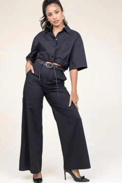 Clearance Suncoo Poplin Cropped Blouse Loucie | Black... | | Little Soho