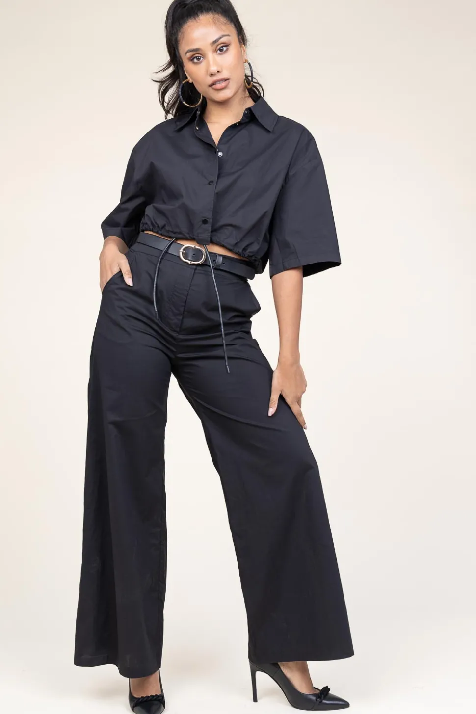 Clearance Suncoo Poplin Cropped Blouse Loucie | Black... | | Little Soho