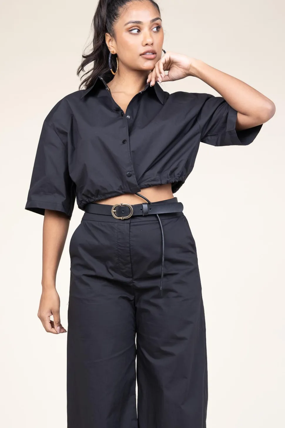 Clearance Suncoo Poplin Cropped Blouse Loucie | Black... | | Little Soho