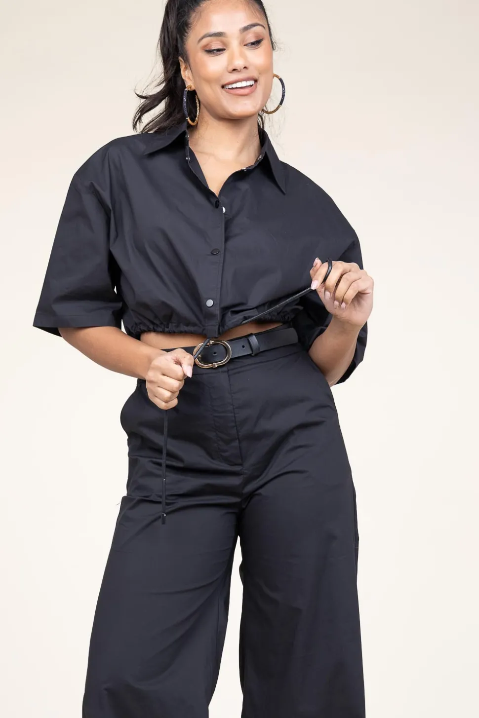 Clearance Suncoo Poplin Cropped Blouse Loucie | Black... | | Little Soho